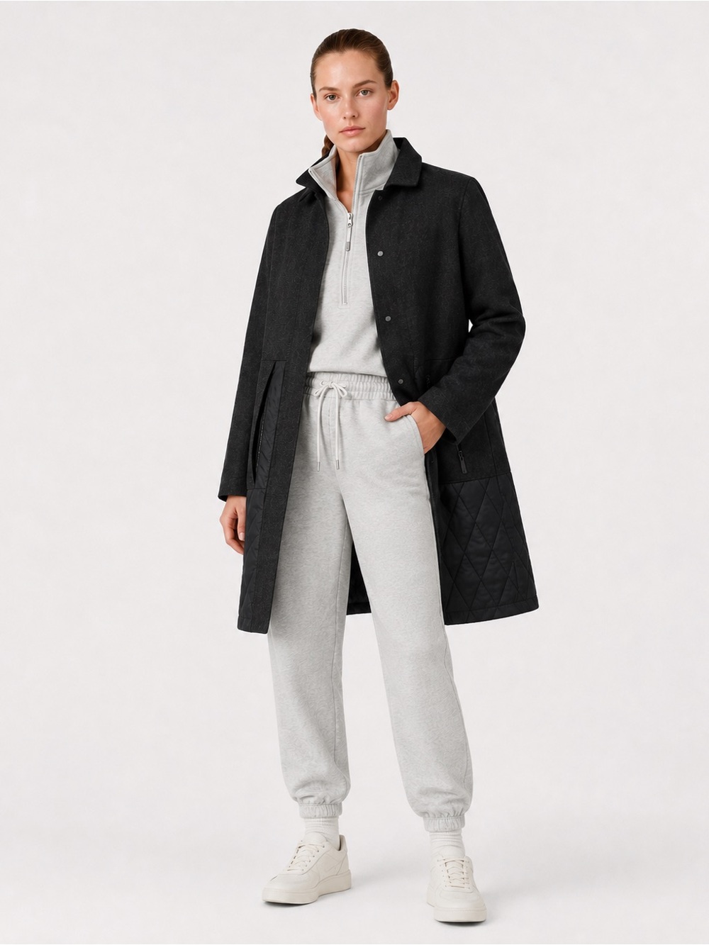 Lululemon‎ Roam Far Wool Coat Heathered Black Size 12 Wool Blend